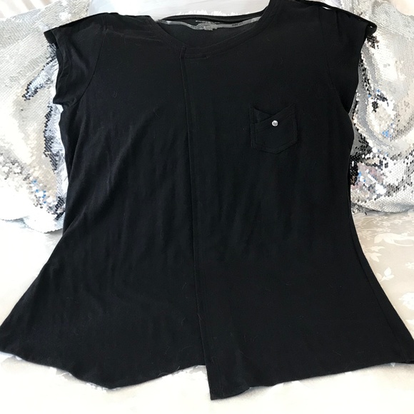 NWT Bianca Nygard Women’s Black Short Sleeve Asymmetrical Tunic T-Shirt - Picture 2 of 10